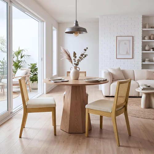Juego de 2 sillas de comedor rústicas de ratán para cocina, silla de madera sin brazos, color crema Crema natural