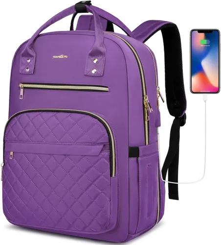 Miniatura 13 de Mochila YAMTION para mujeres y adolescentes, mochila escolar con USB para estudiantes universitarios, bolsa para portátil con TSA para trabajo