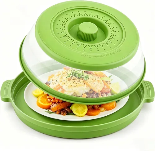 Miniatura 12 de Cubierta para microondas contra salpicaduras, cubierta de microondas para alimentos con bandeja anti-escaldadura, cubierta de placa de microondas