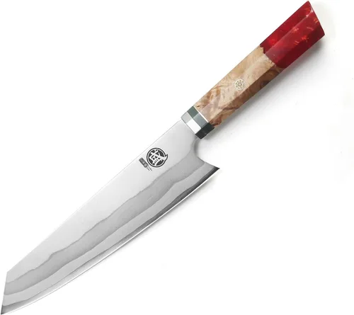 MITSUMOTO SAKARI - Cuchillo japonés Kiritsuke de 8 pulgadas - Acero de Damasco 440C forjado a mano, cuchillos de chef de cocina profesional con