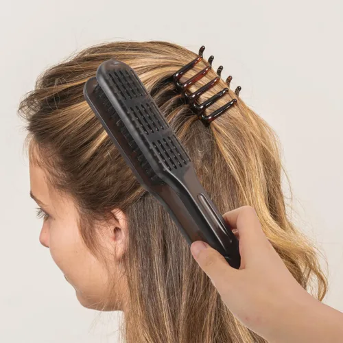 Miniatura 5 de Cepillo alisador de cabello con abrazadera de doble cara peine antiestático para todo tipo de cabello, herramienta de peinado de 8.66 pulgadas