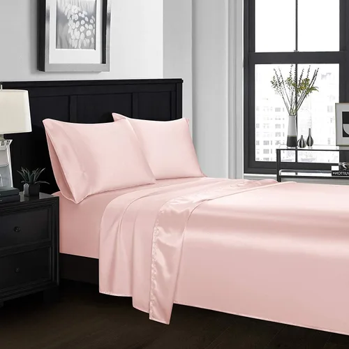 Miniatura 6 de 4 piezas de sábanas de satén 100% seda pura, lujosa colección de ropa de cama ultrasuave y suave, 19 pulgadas de profundidad, 1 sábana bajera, 1