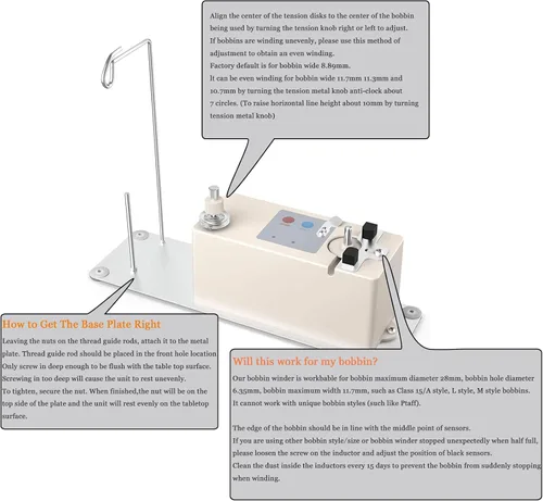 Miniatura 3 de XBA Bobinadora de bobina, bobinadora automática portátil, bobinadora de bobina eléctrica con soporte de hilo de carrete para máquinas de coser