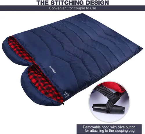 Miniatura 4 de REDCAMP Saco de dormir de franela para adultos, cómodos sacos de dormir de algodón para campamento, mochileros, senderismo, con capucha desmontable