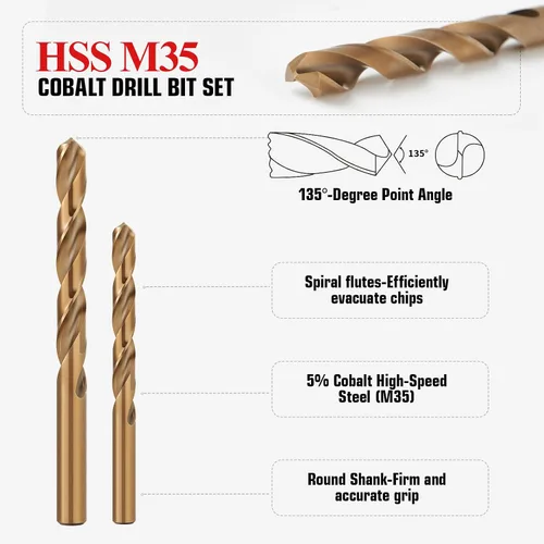 Miniatura 2 de Juego de brocas de cobalto de 115 piezas, juego de brocas de acero de alta velocidad M35 para metal endurecido, acero inoxidable, hierro fundido