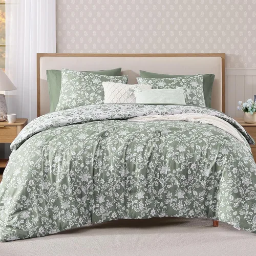 Miniatura 11 de BLOOMHAVEN Juego de edredón tamaño individual XL, juego de ropa de cama de 5 piezas con rosas florales para todas las estaciones, cama en una bolsa