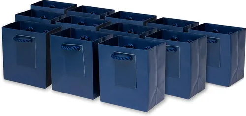 OccasionALL Bolsas de regalo extra pequeñas de color azul marino de 4 x 2.75 x 4.5 pulgadas, mini bolsas de regalo de papel con asas para tarjetas