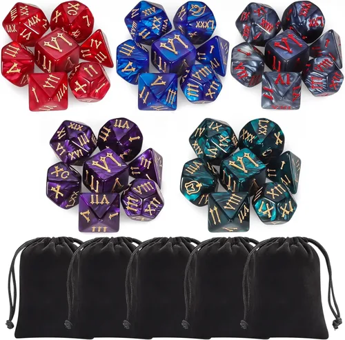 Miniatura 12 de QMay DND Juego de Dados - 25x7 (175 piezas) Dados Poliédricos Compatibles con Dungeons and Dragons D&D RPG MTG Juegos de Mesa. 25 juegos de 7 dados