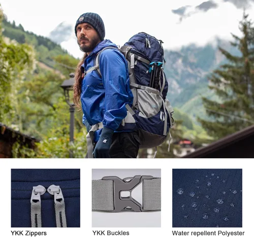 Miniatura 4 de MOUNTAINTOP 70L - Mochila con marco interno para camping, senderismo, mochila para hombres y mujeres con cubierta de lluvia Zafiro azul-70l