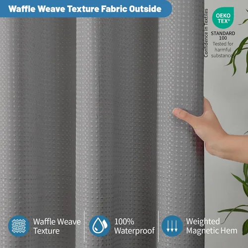 Miniatura 8 de Cortina de ducha de tela impermeable 2 en 1, no necesita forro separado, tejido de gofre estilo hotel, limpieza sin esfuerzo y lavable, 36 pulgadas