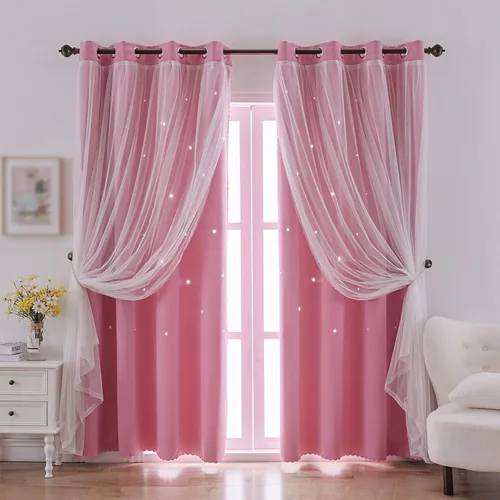 Miniatura 24 de indistar Cortinas opacas con recortes de estrellas para dormitorio de niña, cortinas de oscurecimiento de habitación y cortinas para habitación