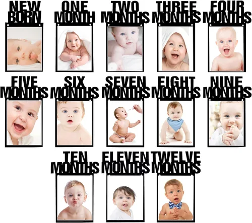 Miniatura 10 de Cartel de fotos de primer cumpleaños para niño y niña, cartel de fotos de primer cumpleaños, registro de crecimiento del bebé, imágenes de 1 a 12