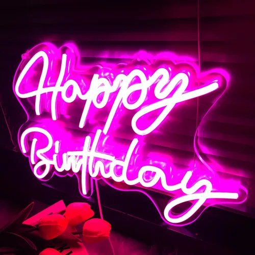 Miniatura 4 de Letrero de neón de feliz cumpleaños, reutilizable, luz LED de neón rosa, decoración de fiesta de cumpleaños, funciona con USB, decorativo para telón