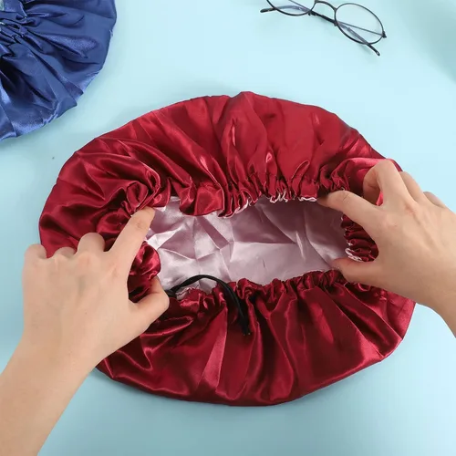 Miniatura 4 de Paquete de 2 gorros de satén para dormir, gorra de satén de doble capa para cabello natural y rizado