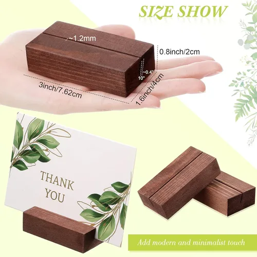 Miniatura 5 de 12 portatarjetas de madera para colocar tarjetas de madera para letreros de mesa, soporte para tarjetas de identificación para decoración de eventos