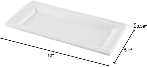 Miniatura 4 de Restaurantware Pulp Tek Platos rectangulares de bagazo 100 platos de ensalada impermeables a la grasa, tapas se venden por separado, platos de Blanco