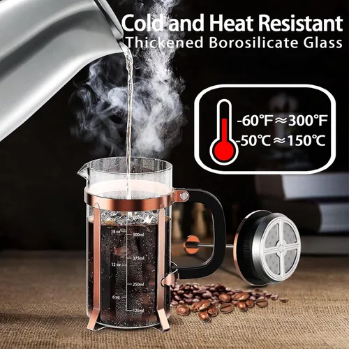 Miniatura 3 de YMMIND Cafetera de Prensa Francesa de Acero Inoxidable 304, Prensa de Café con Sistema de 4 Filtros, Vidrio de Borosilicato Resistente al Calor