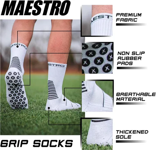 Miniatura 9 de Maestro - Calcetines de agarre de fútbol para hombres y mujeres con almohadillas antideslizantes, ideales para fútbol, baloncesto y deportes