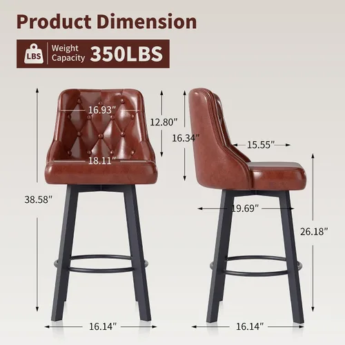 Miniatura 2 de ralex-chair Taburetes de bar, taburetes de bar giratorios modernos de altura de mostrador, estilo vintage, silla de bar de cuero encerado para isla