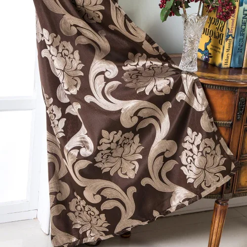 Miniatura 4 de NAPEARL - Cortinas de damasco marrón: cortinas de lujo para sala de estar, cortinas de jacquard para decoración del hogar, cortina marrón victoriana