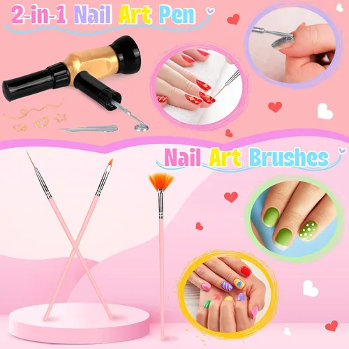 Miniatura 4 de Juego de Esmalte de Uñas para Niñas, Kit de Arte de Uñas con Secador de Uñas y Estuche de Almacenamiento, Esmalte de Uñas No Tóxico de Secado Rápido