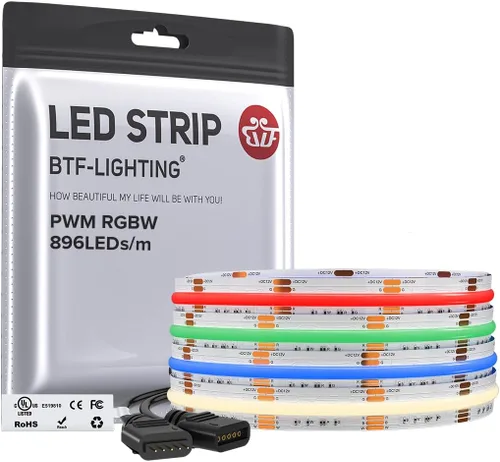 Miniatura 15 de BTF-LIGHTING FCOB COB Tira de luz LED RGBW 6500K 896LED/m 3m DC12V Flexible de cambio de color de alta densidad y luz uniforme de 12mm de ancho