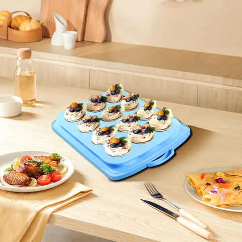 Miniatura 6 de Porta magdalenas 2 en 1 con tapa, portador rectangular para tartas, contenedor de almacenamiento portátil grande para almacenar 12 cupcakes o 1 Azul