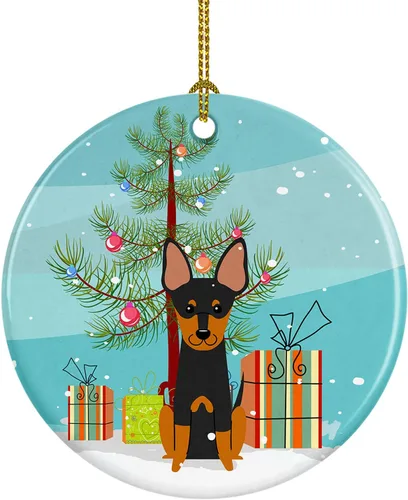 Miniatura 85 de Caroline's Treasures Adorno de cerámica para árbol de Navidad, Laika Spitz de Siberia Occidental, decoración colgante para árbol de Navidad