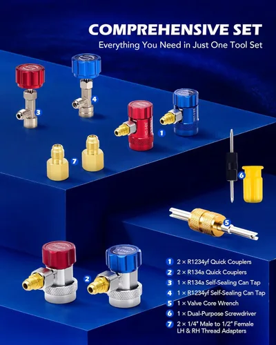 Miniatura 3 de Orion Motor Tech - Medidores de AC, juego de manómetro de 3 vías para refrigerante R1234yf R404a R134a, juego de medidores automotriz con mangueras