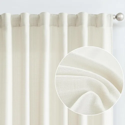 Miniatura 22 de JINCHAN Cortinas de lino beige para sala de estar y dormitorio, cortinas texturizadas de 63 pulgadas de largo, cortinas de estilo rústico de tejido