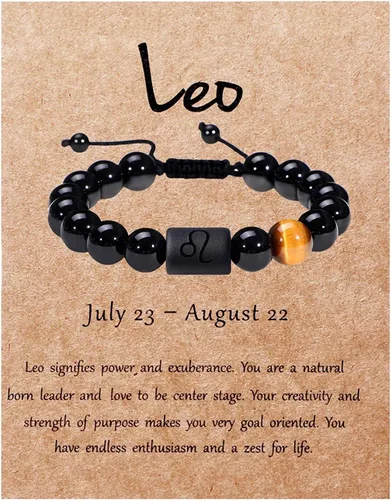 SUMMER LOVE Pulsera del zodiaco para hombres y mujeres, 0.394 pulgadas, piedra de ónix negro natural, signo de estrella, constelación, pulsera de