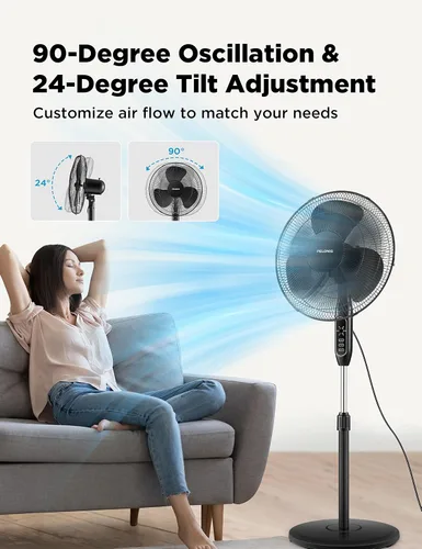 Miniatura 4 de PELONIS Ventilador de pedestal de 16 pulgadas para dormitorio, control remoto, ventilador de pie con temporizador de 7 horas, oscilación de 90°, 3