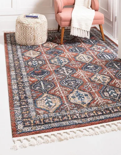 Miniatura 11 de Unique Loom Aramis Collection - Alfombra de área (2 pies x 3 pies 1 pulgada, rectangular, rojo óxido/azul)