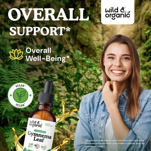 Miniatura 2 de Wild & Organic Gymnema Sylvestre Extract Drops - Suplemento de gimnasia sin azúcar para apoyo general - Tintura de extracto de hoja de Gurmar