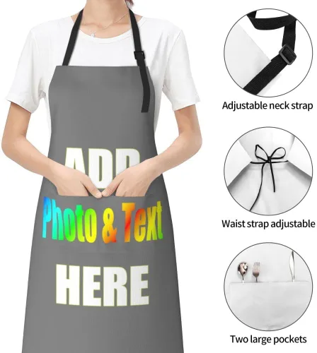 Miniatura 7 de Delantal personalizado con bolsillos para mujeres y hombres, diseño personalizado de tu imagen texto logotipo para cocina delantales de cocina