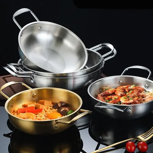 Miniatura 7 de Sartén de paella dorada de acero inoxidable de 7 pulgadas para cocinar recetas de arroz de paella fiesta en casa