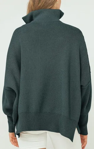 Miniatura 2 de PRETTYGARDEN Womens Fall Pullover Oversized Long Sleeve Zip Up Lapel V Neck Knitted Tops