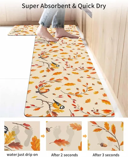 Miniatura 4 de Tapete de baño con hojas de otoño, antideslizante, de secado rápido y absorbente, tierra de diatomeas, fregadero, dormitorio, cocina, lavable
