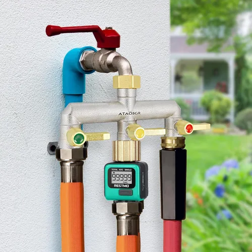 Miniatura 6 de Divisor de manguera de jardín de flujo completo de 3 vías, rosca GHT de 3/4 pulgadas, colector de grifo de latón niquelado para exteriores