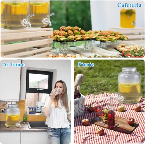 Miniatura 7 de Berglander Dispensador de bebidas de vidrio para refrigerador, dispensador de bebidas de 1 galón con grifo de acero inoxidable a prueba de fugas