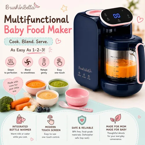 Miniatura 2 de Baby Food Maker 5 en 1 Procesador de alimentos para bebés con bandeja de sopa, máquina para hacer puré de bebé, molinillo, vaporizador, pantalla