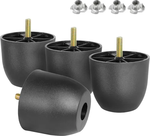 Miniatura 12 de Pernos de rosca métrica M8-1.25, patas de plástico para muebles de 2.4 pulgadas, patas de sofá redondas negras cónicas con tuercas en T, repuesto