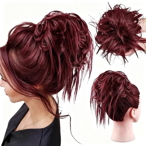 Miniatura 28 de HMD - Extensiones de cabello tipo chongo alborotado con rodelo despeinado, banda elástica de goma, extensiones de cabello sintético para mujer