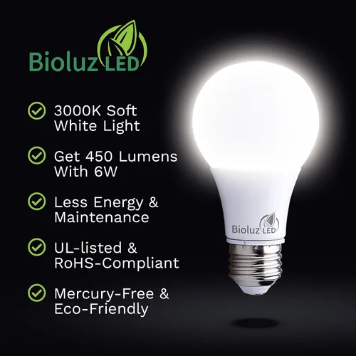 Miniatura 4 de Bioluz LED Bombilla LED A19 de 40 W, color blanco suave, 3000 K, usos de eficiencia energética, 6 W = 40 W, base estándar E26, FCC RoHS, cumple