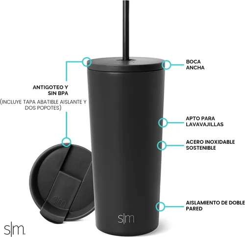 Miniatura 2 de Simple Modern - Vaso aislado con tapa y pajita, botella de agua reutilizable de acero inoxidable, taza para café helado, taza de viaje, regalos