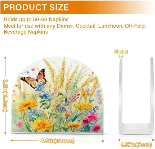Miniatura 3 de Servilletero rústico con flores silvestres y mariposas para mesas, servilleteros de acrílico transparente, servilleteros de cóctel para cocina