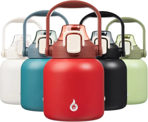 BJPKPK - Botellas de agua aisladas con pajita, botellas de agua bonitas de 27 oz con asa, jarra de metal de acero inoxidable sin BPA, frascos 27 oz