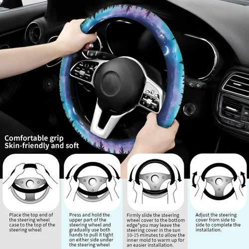 Miniatura 5 de Funda para volante de automóvil, de neopreno elástico transpirable antideslizante de 15 pulgadas, protector para volante de automóvil para mujeres