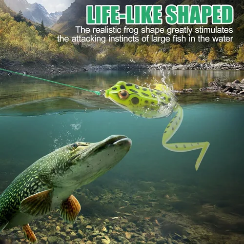 Miniatura 5 de Señuelo de rana sin malas hierbas, 5 señuelos realistas de rana en la parte superior del agua suave con cuerpo hueco de gancho sin malas hierbas
