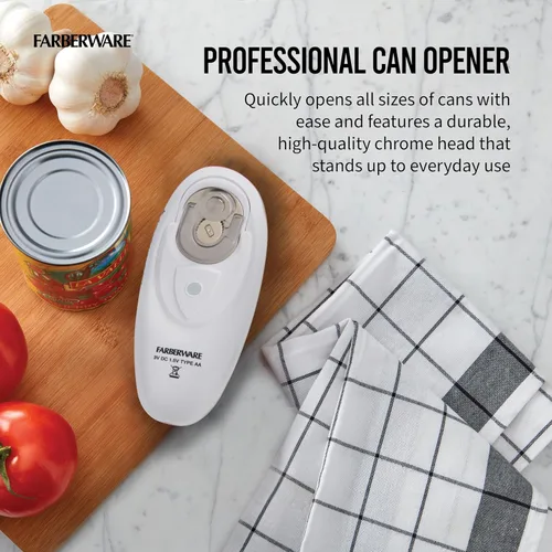 Miniatura 6 de Farberware Abrelatas automático compacto con pilas, manos libres, para cualquier tamaño de lata, con imán para quitar de forma segura la tapa